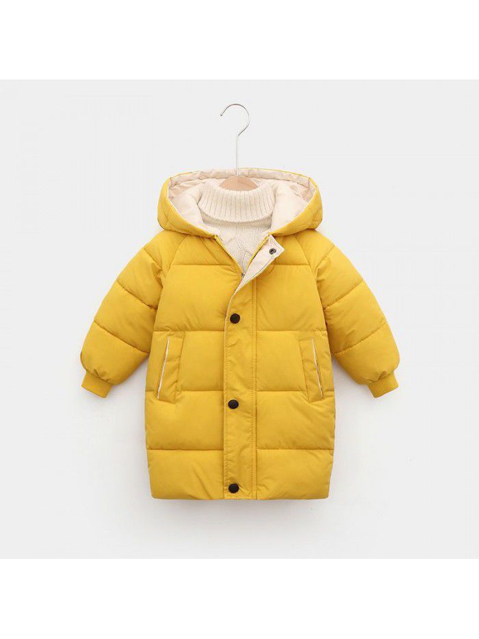 Children's down cotton-padded jacket in winter, medium and long thick coat, boys and girls' hooded down cotton-padded jacket 