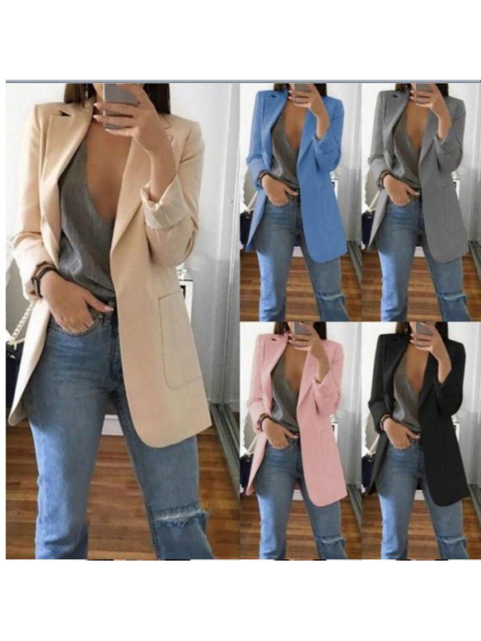 Fashion Polo Neck Slim Fit Cardigan Temperament Suit Coat Women 