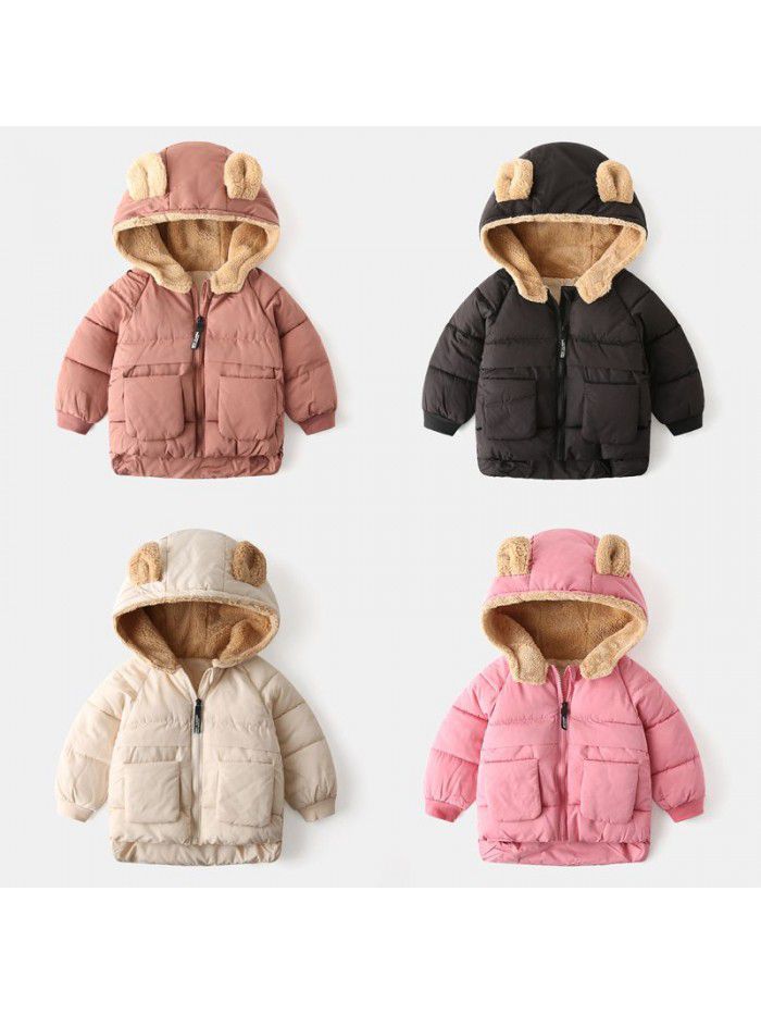 Children's cotton clothes Korean children's clothes Boys' thickened coat Baby cartoon plush zippered shirt Girls' top trend 