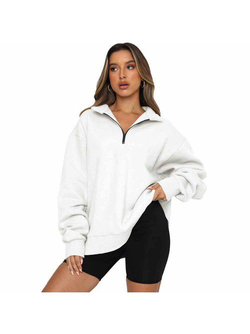 Shi Ying Zipper Lapel Large Sweater Women's Solid ...