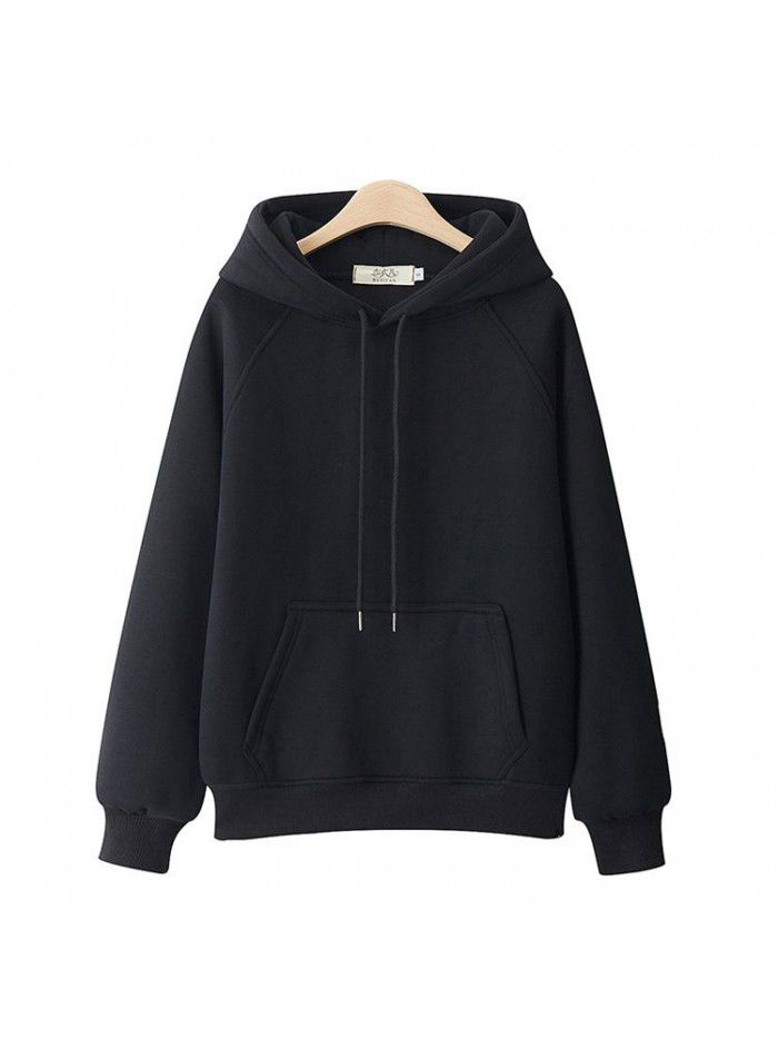 Casual hooded pullover with thickened and plush solid color new spring and autumn versatile loose fitting Japanese women's sweater