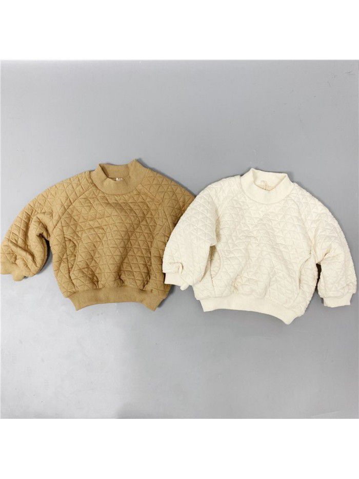 Children's plush undershirt winter fashion style thickened pullover non-hooded space cotton plaid round neck winter sweater 