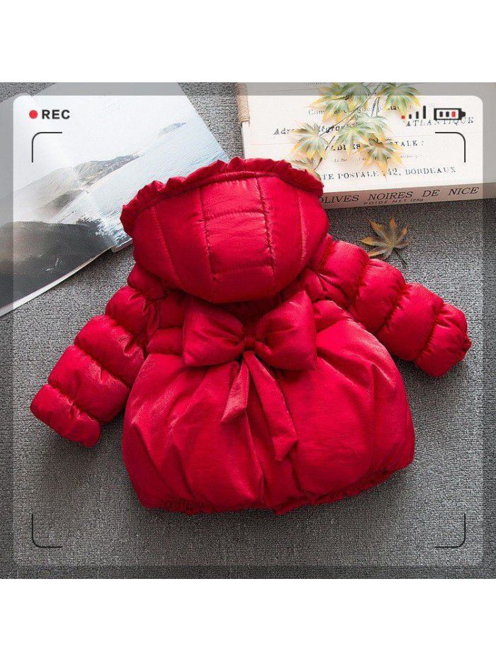 Children's Thickened Girls' Mid length Down Cotton Coat Girls' Hooded Fashion Cotton Coat