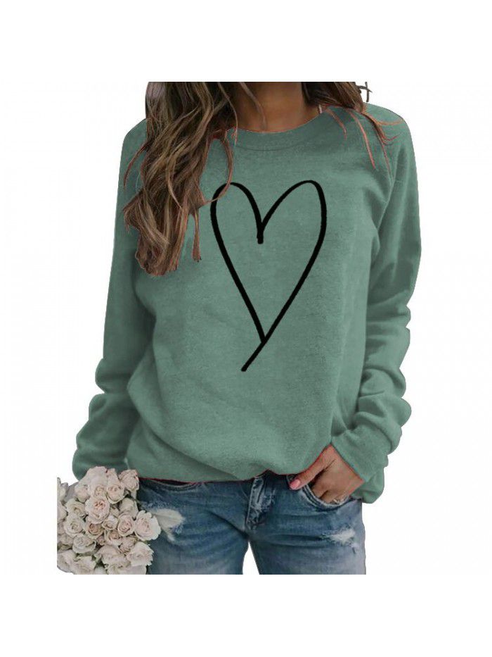 Women's top new line love round neck casual long sleeved sweater