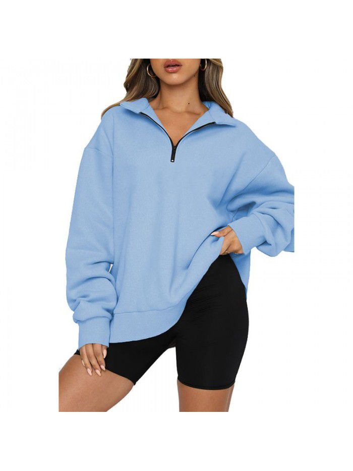 Women's Sweater Women's Autumn New Solid Color Half Zipper Pullover Long Sleeve Loose Top