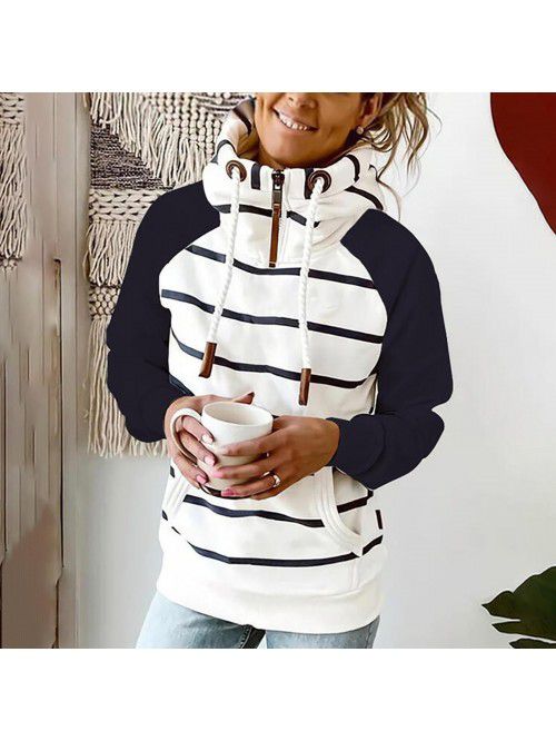 Autumn and winter women's printed hooded drawstrin...