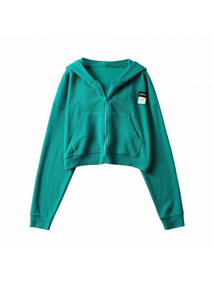 Zippered hooded sweater, comfortable and casual, fashionable and slimming top for women