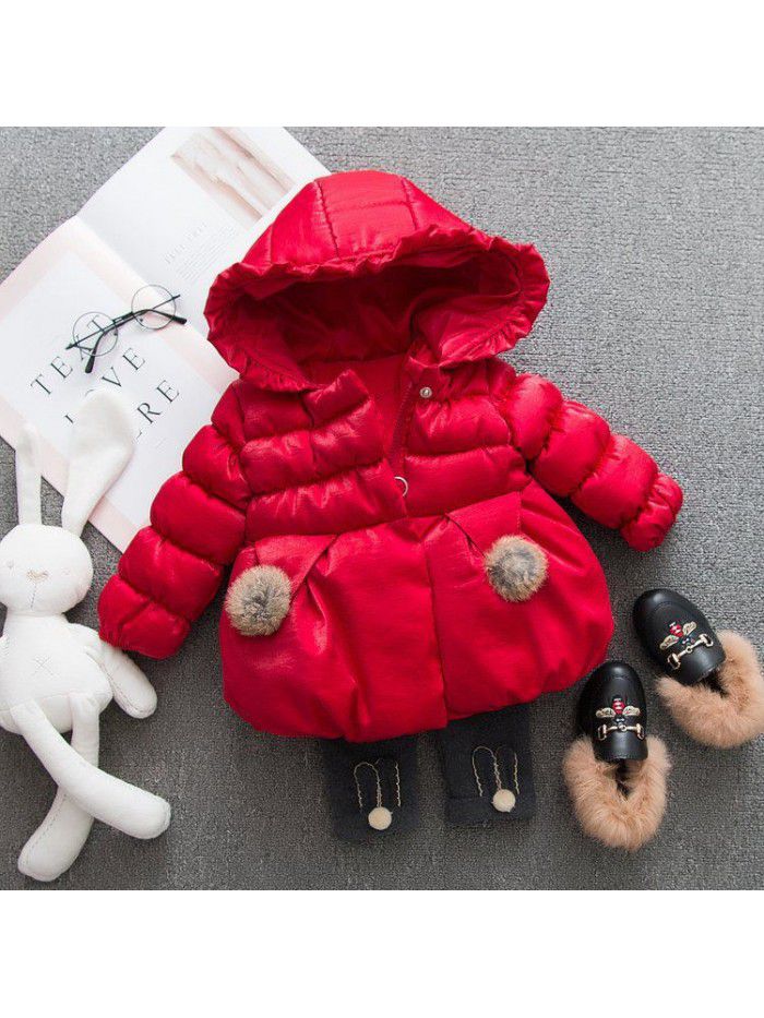 Children's Thickened Girls' Mid length Down Cotton Coat Girls' Hooded Fashion Cotton Coat