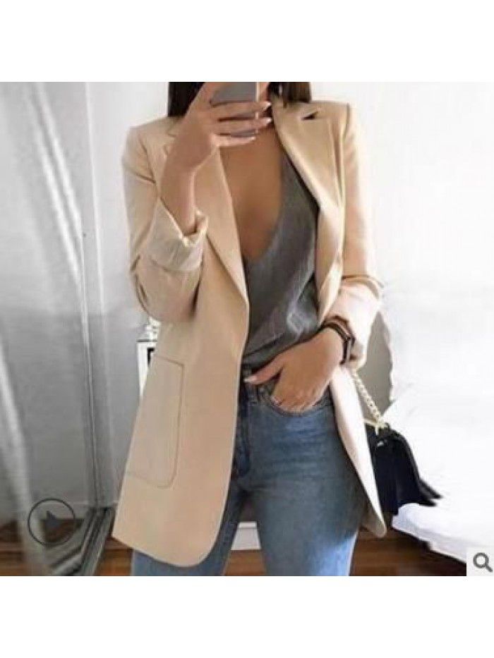 Fashion Polo Neck Slim Fit Cardigan Temperament Suit Coat Women 