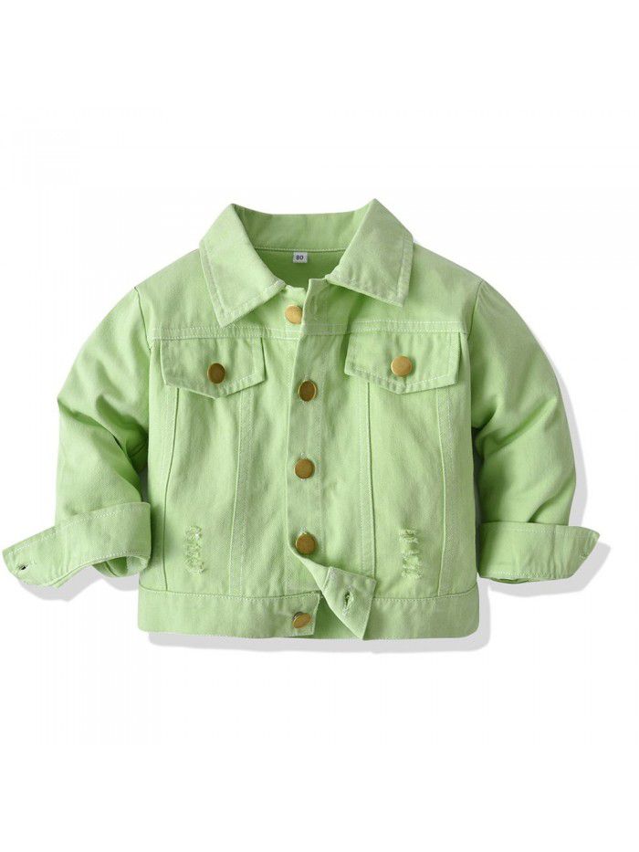 Neutral tie dyed short denim jacket New children's lapel long sleeved denim jacket