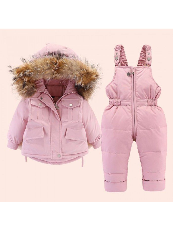 Children's down jacket set, new short hooded collar for boys and girls, baby and toddler