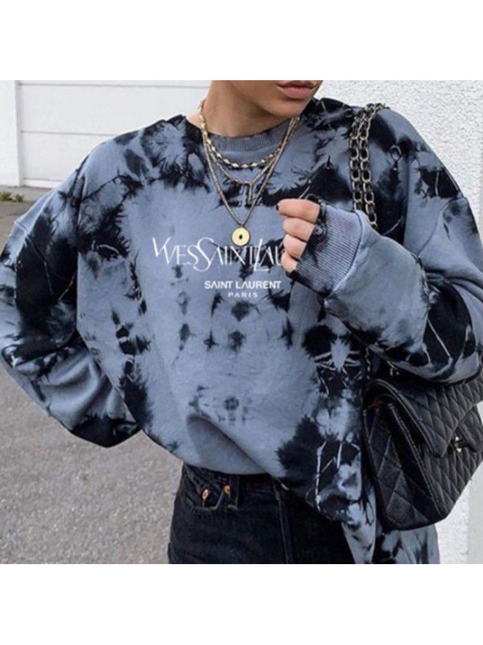 Autumn and winter women's tie dyed printed long sleeved T-shirt and sweater
