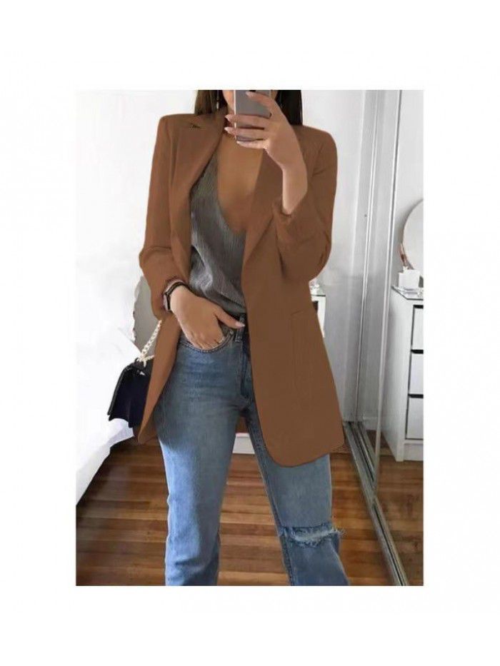 Fashion Polo Neck Slim Fit Cardigan Temperament Suit Coat Women 