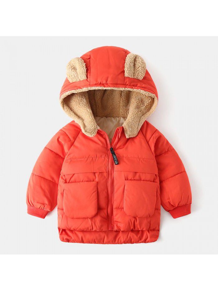 Children's cotton clothes Korean children's clothes Boys' thickened coat Baby cartoon plush zippered shirt Girls' top trend 