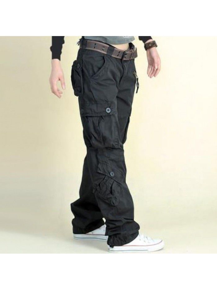 Women's Multi Pocket Sports Pants Loose Tactical Pants Large Casual Pants 