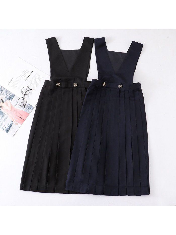 Basic uniform dress with straps, dress with chest protection, pleated skirt, long skirt 