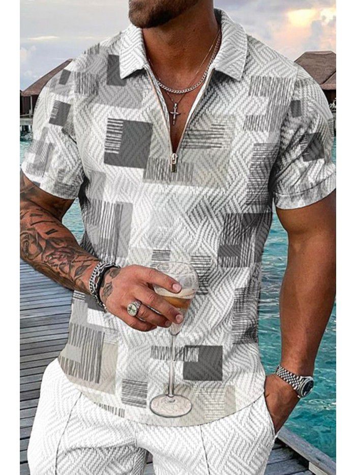 Summer New Short Sleeve Chain POLO Shirt 3D Digital Printing Men's Fashion Slim Fit POLOT Shirt 