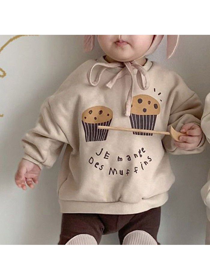 Spring Girls' Baby Fashionable Cartoon Cupcake Cute Split Children's Long Sleeve T-shirt 