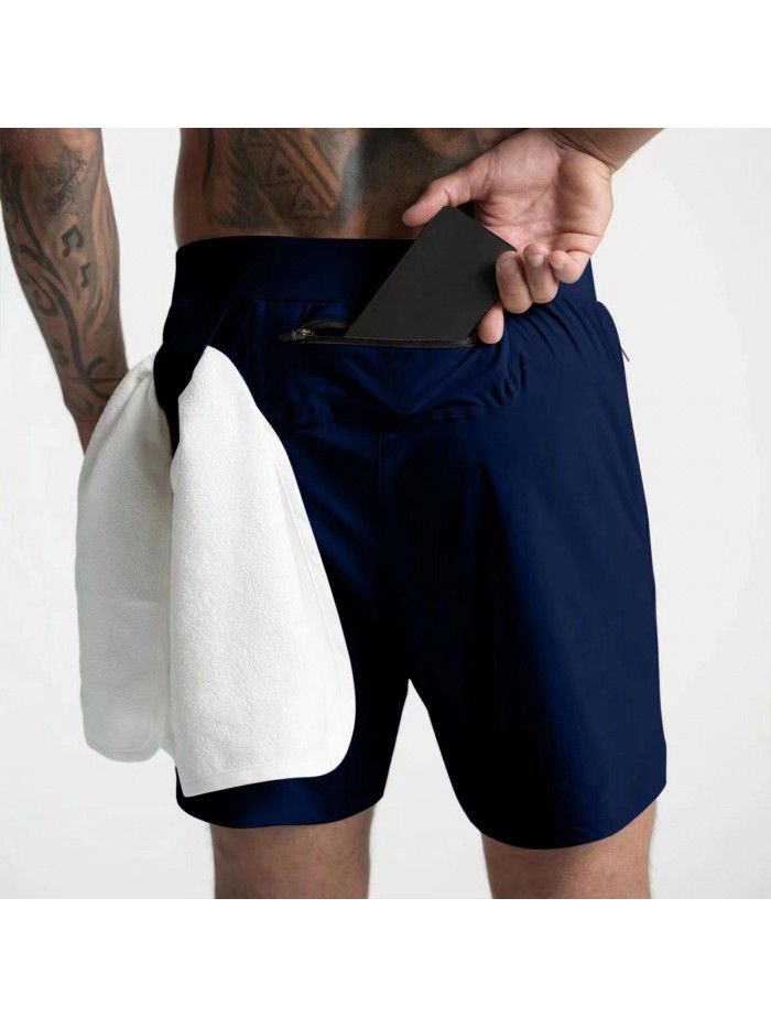 Crazy Muscle Men's Shorts Single-layer woven quick-drying solid color running, fitness, sports and leisure American five-piece pants 