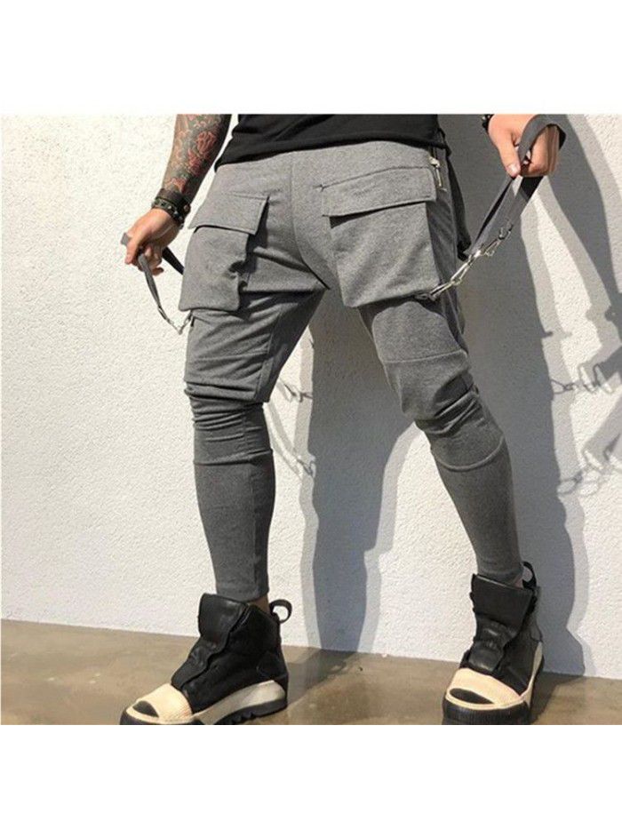 Fall pants men's fashion hip-hop big pocket casual sports pants men's work pants 