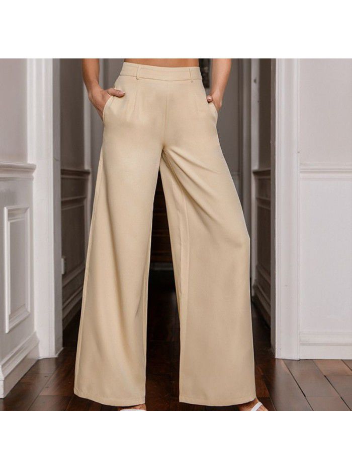 Solid color wide leg pants with a cool and sweet style for women 