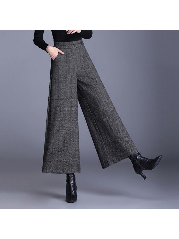 Warm woolen wide leg pants fashion new style big swing pants autumn and winter new women's casual pants high waist temperament skirt pants 