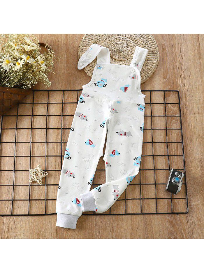 Baby Spring and Autumn Strap Pants Boys and Girls' Home Open Pants Children's Kindergarten Lunch Pants High Waist Calf Pants 