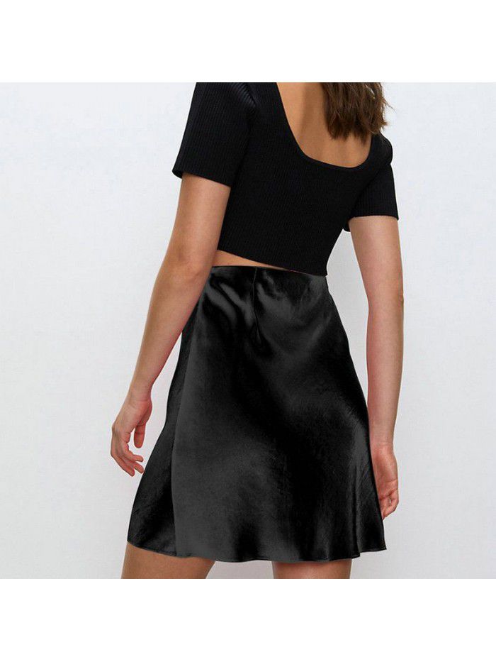 Xia Zhen Si Mulberry Silk High Waist Glossy Drop Short Skirt Half length Skirt