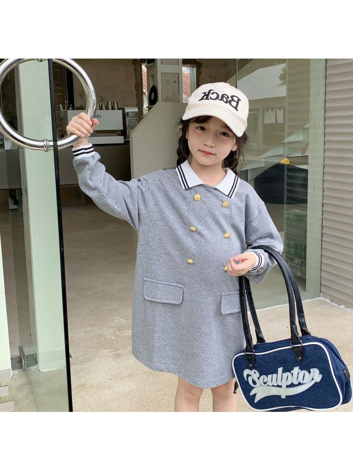 Girls' Autumn New Long sleeved T-shirt Girls' Fashionable Polo Dress Children's Fashion Long T Dress 