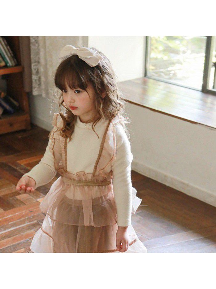 Winter Strawberry Shan Children's Clothing Girls' Fake Two Pieces of Lace and Fairy Velvet 