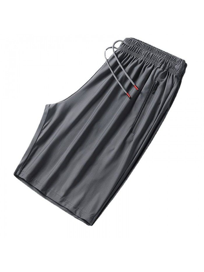 Ice Silk Pants Men's Casual Pants Men's Thin Summer New Quick Drying Sports Plus Size 5/4 Shorts 