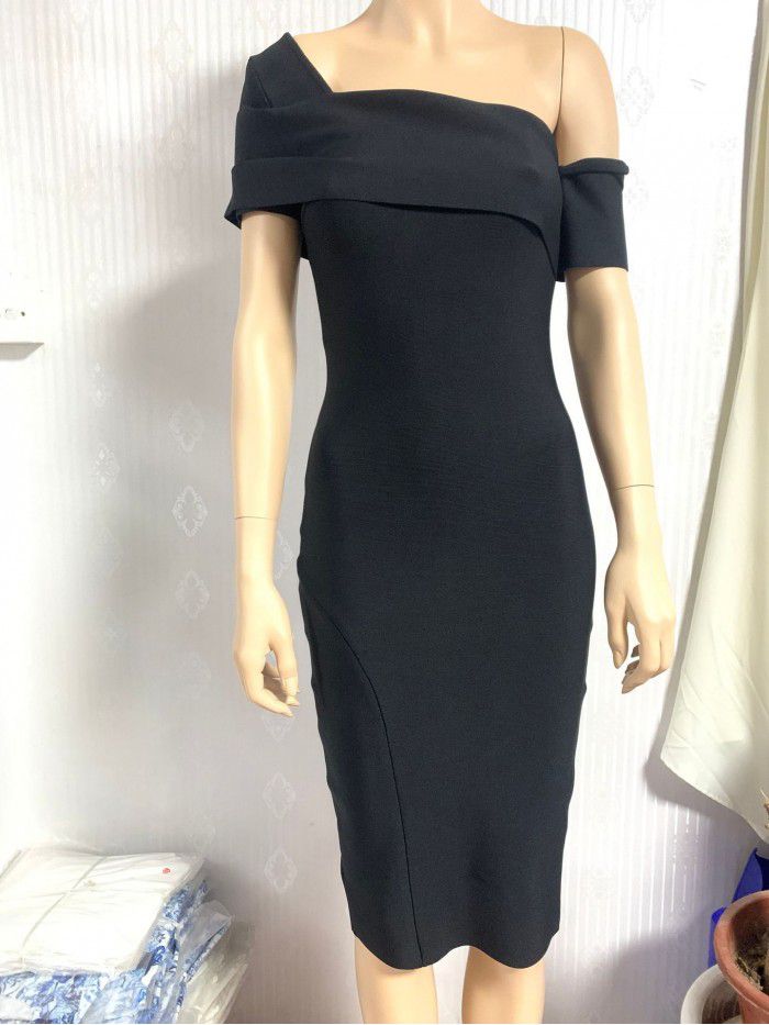 Summer Slim Off Shoulder Knitted Wrapped Hip Dress for Women 