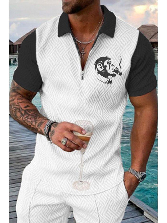 Summer New Short Sleeve Chain POLO Shirt 3D Digital Printing Men's Fashion Slim Fit POLOT Shirt 