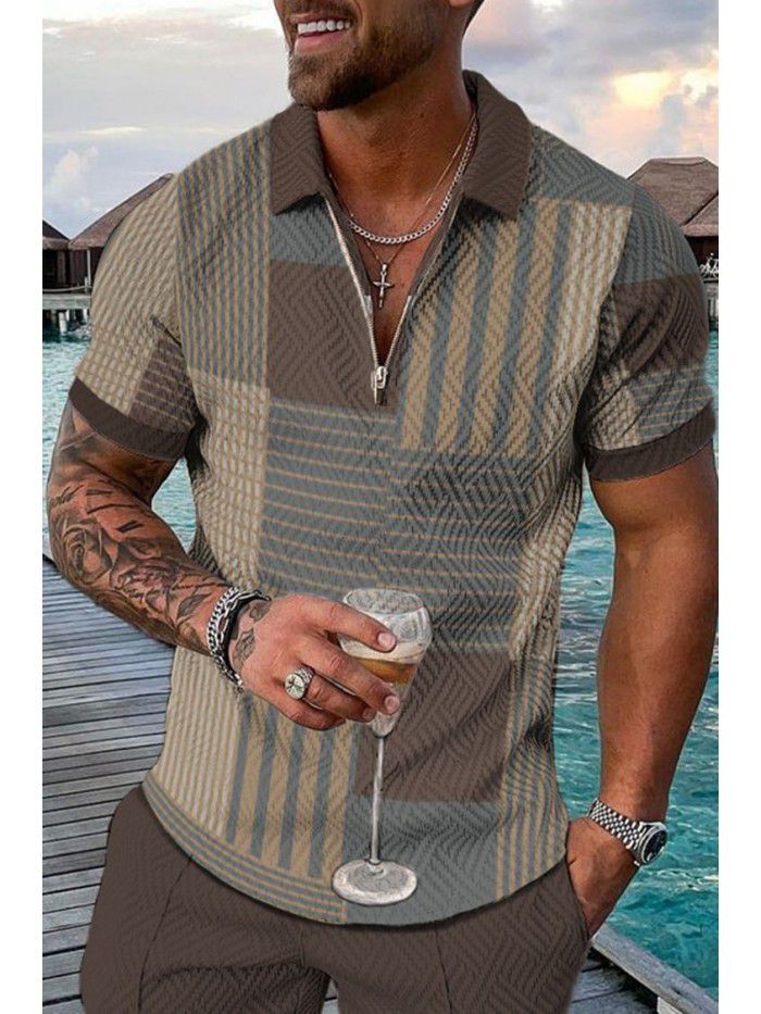 Summer New Short Sleeve Chain POLO Shirt 3D Digital Printing Men's Fashion Slim Fit POLOT Shirt 