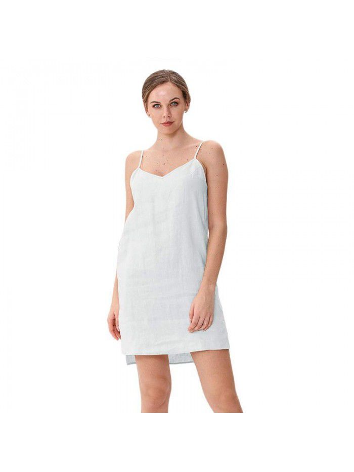 Pure linen suspender skirt for women's casual home vest dress can be worn externally 