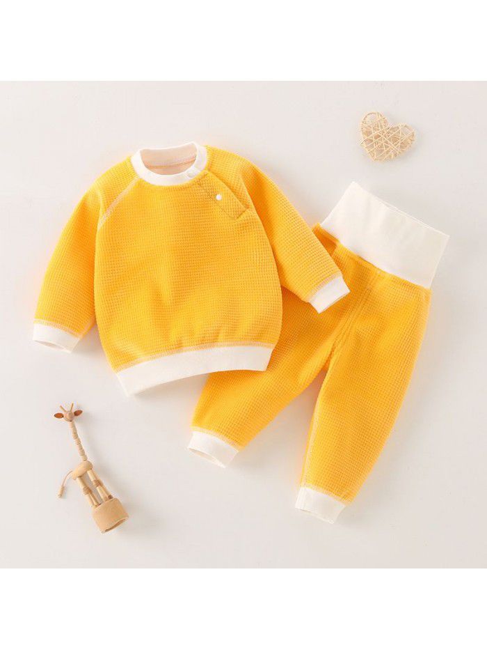 Double sided velvet baby suit for boys and girls Children's clothing Autumn and winter Baby plush warm top High waisted pants cover 