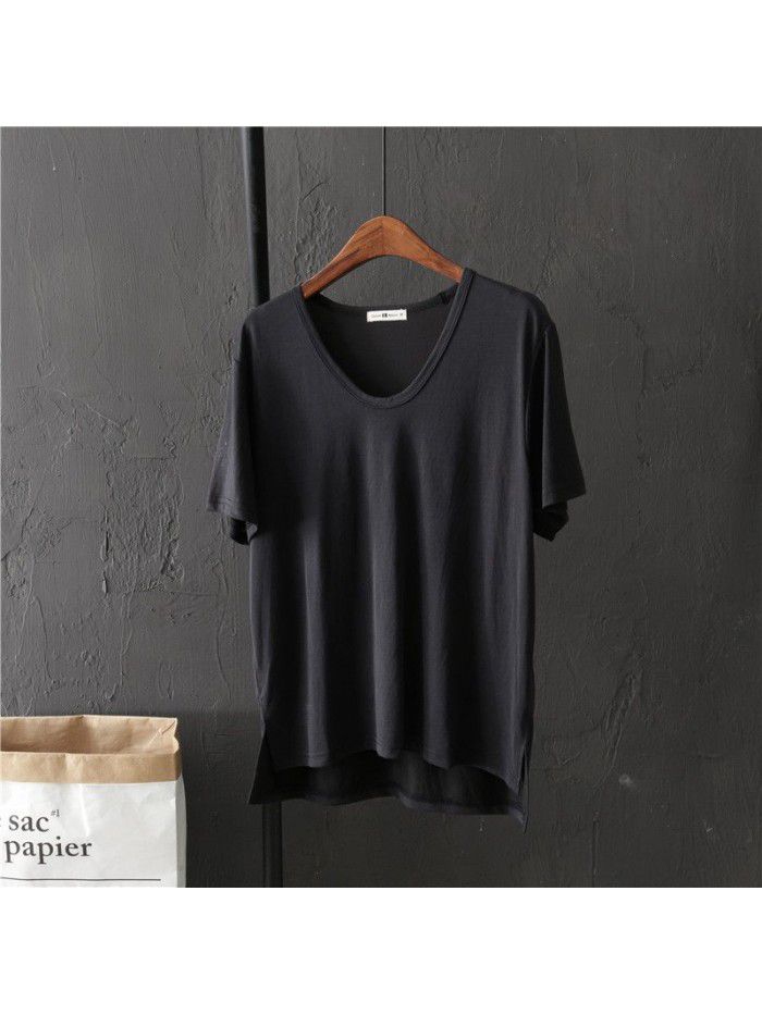 Basic solid V-neck short sleeved T-shirt for female students Summer loose bottomed shirt for slimming top trend 