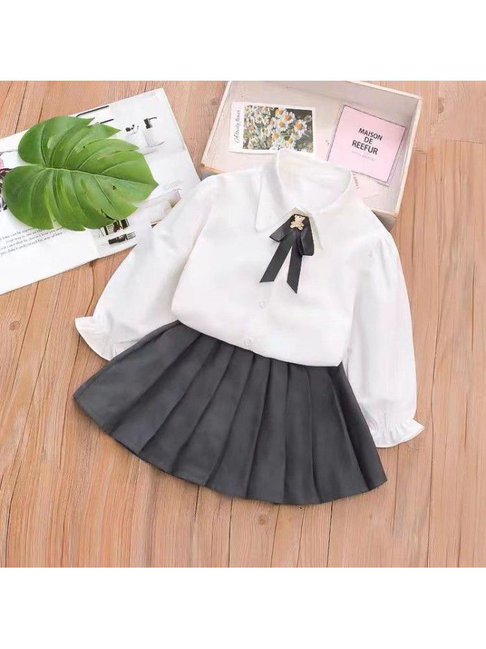 Wind girl pleated skirt, uniform set, westernized new spring clothing, spring and autumn children's internet red 