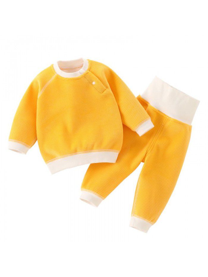 Double sided velvet baby suit for boys and girls Children's clothing Autumn and winter Baby plush warm top High waisted pants cover 