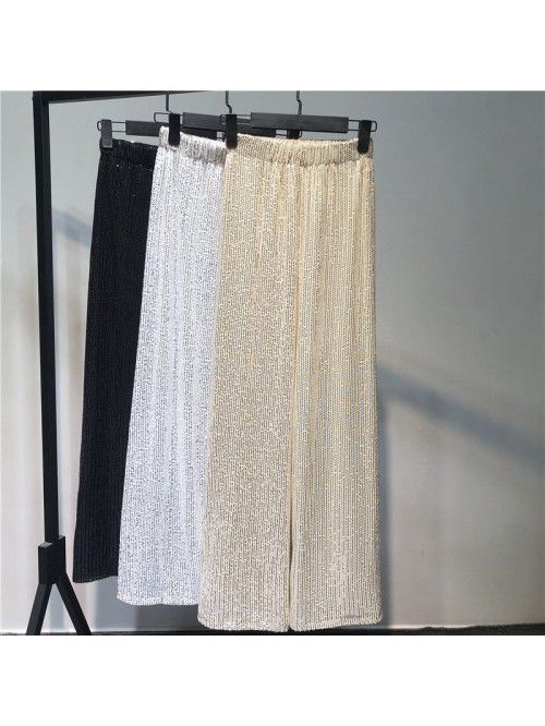 Sequins Wide Leg Pants Loose High Waist Drop Casua...