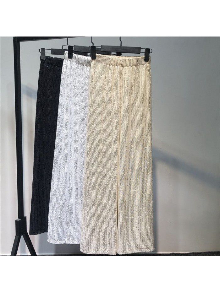 Sequins Wide Leg Pants Loose High Waist Drop Casual Pants Suit Pants Elastic Waist Pants Kids Large 