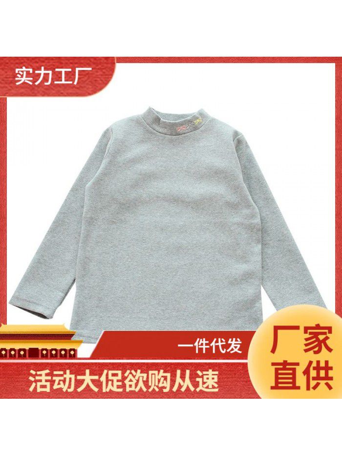 Children's cotton bottom shirt, girl's half-high neck T-shirt, medium and large children's versatility, autumn clothes, thick autumn and winter style 