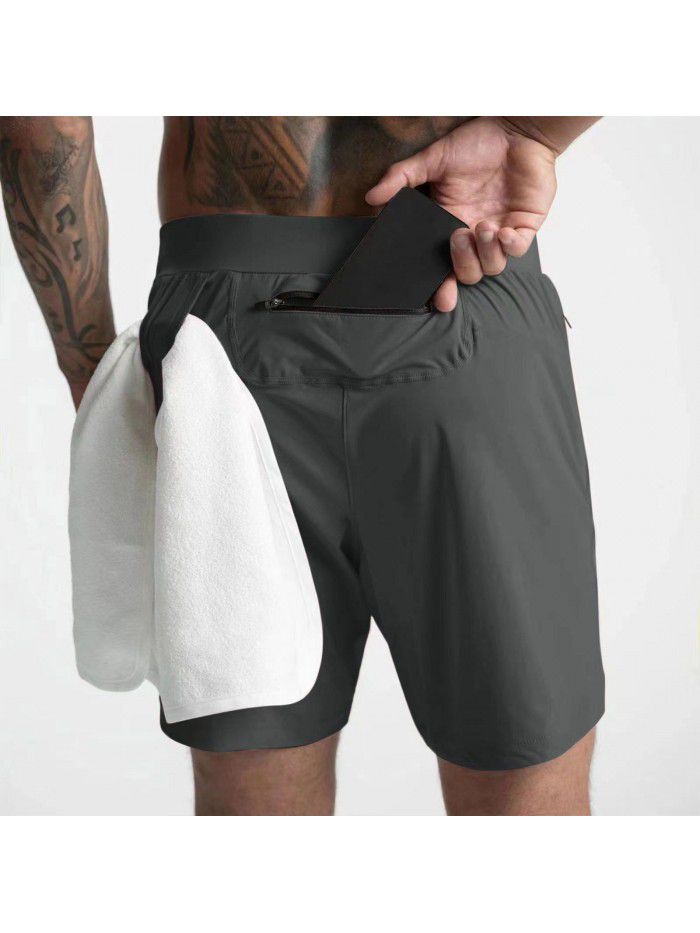 Crazy Muscle Men's Shorts Single-layer woven quick-drying solid color running, fitness, sports and leisure American five-piece pants 