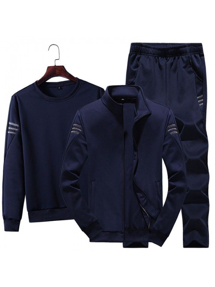 Autumn and winter new Korean version sweater suit men's casual sports suit men's trend three-piece suit men 