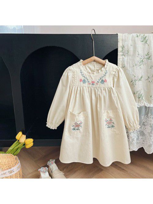 Retro Embroidered Girls' Dress Autumn Long Sleeve ...