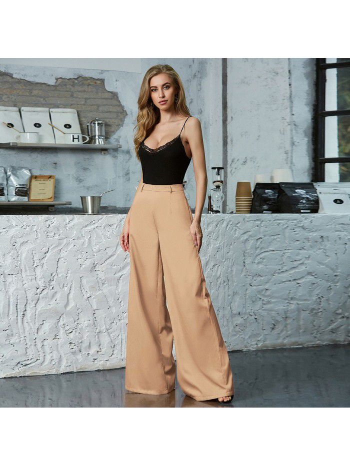 Solid color wide leg pants with a cool and sweet style for women 