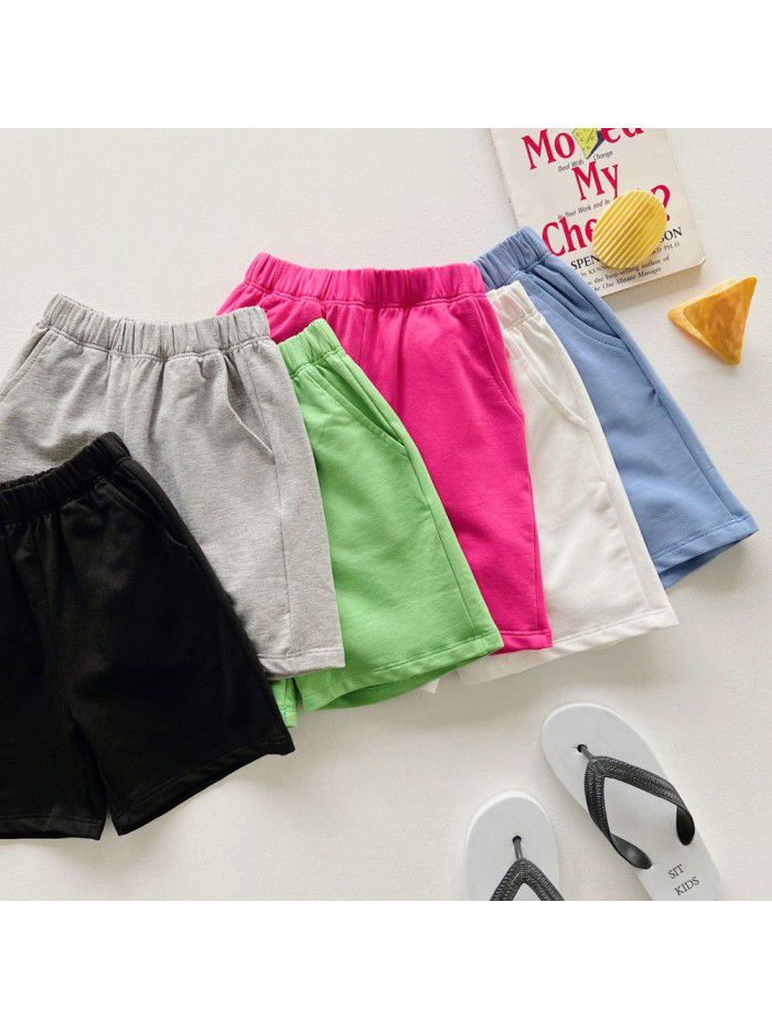 Girls' shorts, summer clothing, children's white sports pants, versatile, fashionable casual pants for boys, and a trend of five point pants 