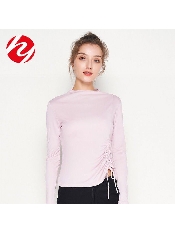 Autumn New Silk Bottom Shirt Women's Long Sleeve T-shirt Silk Drawstring Slim Fit Medium High Neck Top 