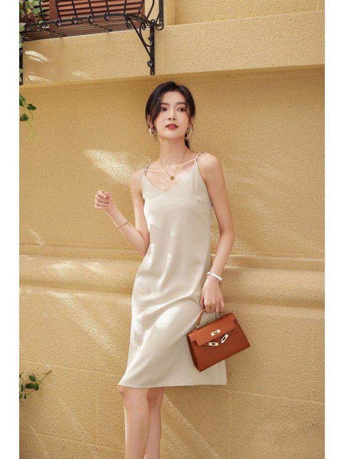 Dress Satin Mid length Dress Summer New Slim Sexy Women's Strap Dress 