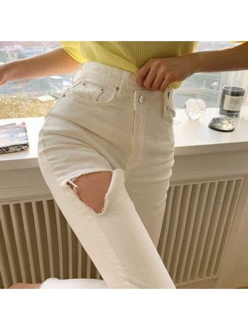 Korean High Waist White Jeans Women's Autumn/Winte...